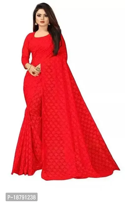 Elegant Red Net Saree with Blouse piece-thumb0