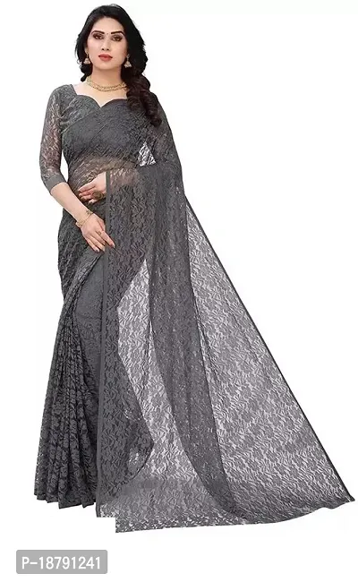 Elegant Grey Net Saree with Blouse piece-thumb0