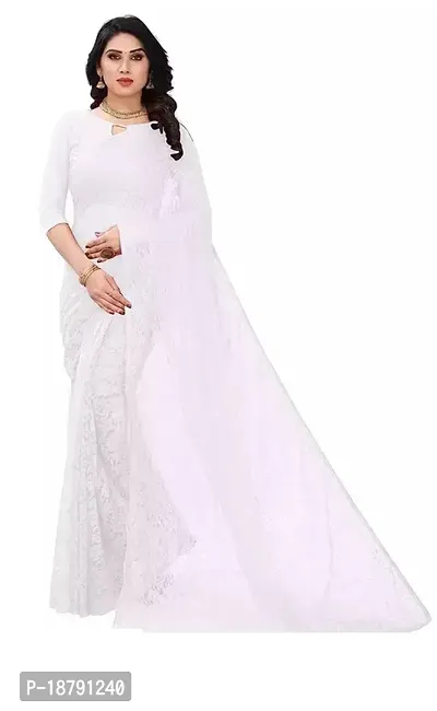 Elegant White Net Saree with Blouse piece-thumb0