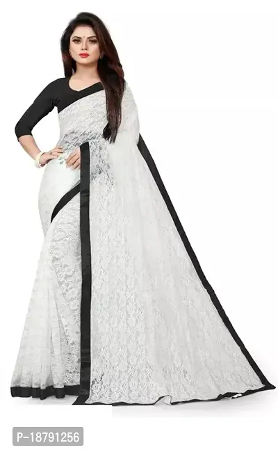 Elegant White Net Saree with Blouse piece