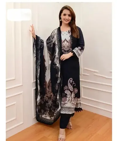 Stylish Muslin Printed Kurta Bottom Dupatta Set