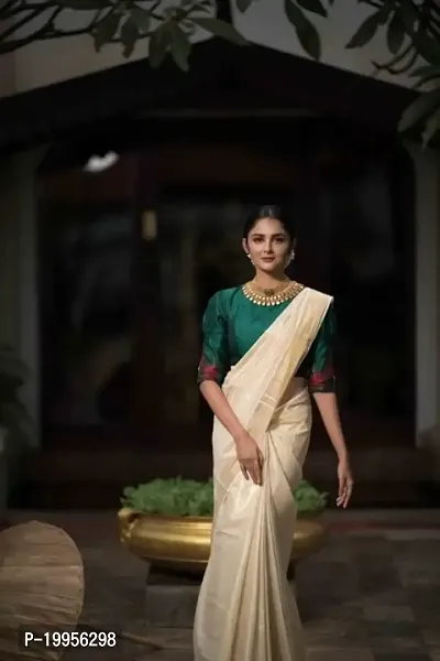 Classic Cotton Solid Saree with Blouse piece-thumb0