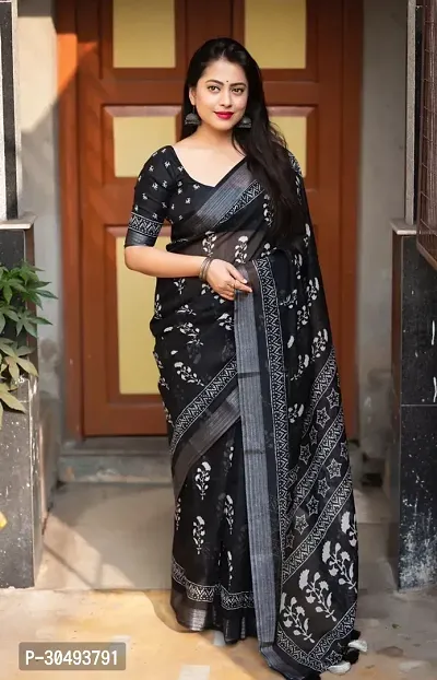 Top Trending Party wear New Collection Cotton Linen Digital Printed saree For Women-thumb0