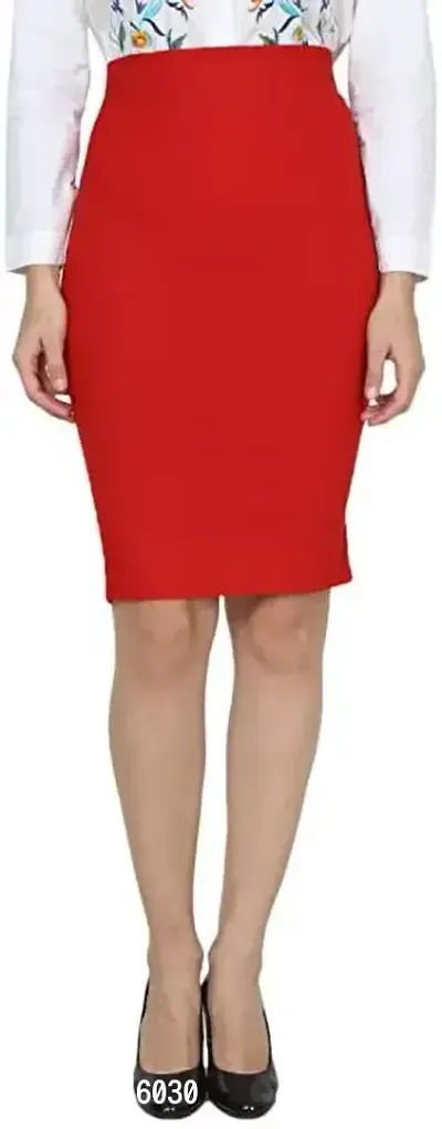 Elegant Red Cotton Blend Solid Skirts For Women
