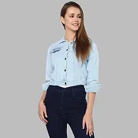 Women's Cotton Denim Jacket Full Sleeves Comfort Fit Collar Jacket Regular Wear For GIls and Women-thumb2