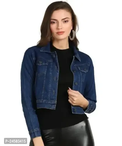 Women's Cotton Denim Jacket Full Sleeves Comfort Fit Collar Jacket Regular Wear For GIls and Women-thumb0