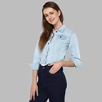 Women's Cotton Denim Jacket Full Sleeves Comfort Fit Collar Jacket Regular Wear For GIls and Women-thumb3