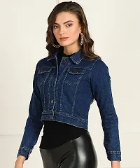 Women's Cotton Denim Jacket Full Sleeves Comfort Fit Collar Jacket Regular Wear For GIls and Women-thumb1