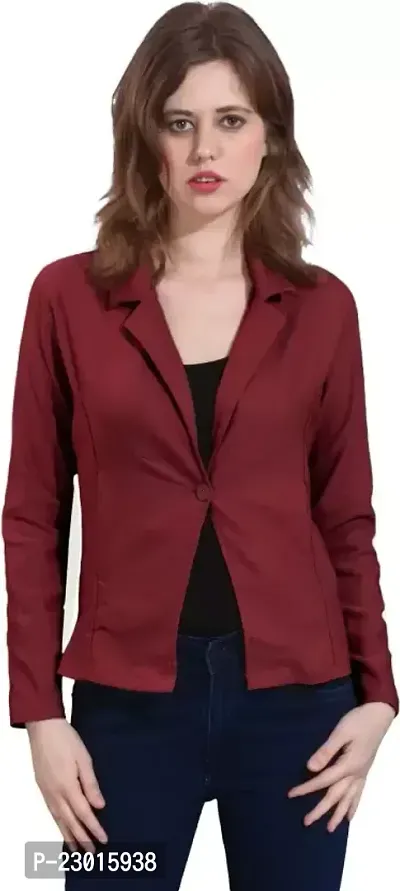 Contemporary Maroon Cotton Blend Solid Single-Breasted Blazer For Women-thumb0
