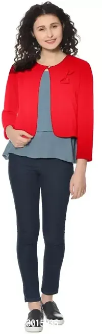 Contemporary Red Cotton Blend Solid Single-Breasted Blazer For Women-thumb0