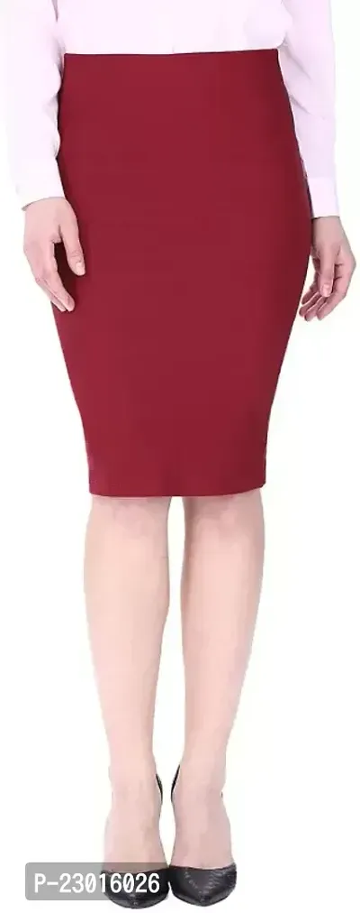 Elegant Maroon Cotton Blend Solid Skirts For Women