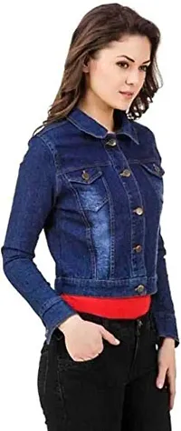 Women's Cotton Denim Jacket Full Sleeves Comfort Fit Collar Jacket Regular Wear For GIls and Women-thumb1