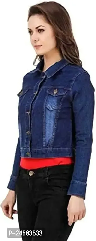 Women's Cotton Denim Jacket Full Sleeves Comfort Fit Collar Jacket Regular Wear For GIls and Women-thumb3