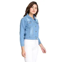 Women's Cotton Denim Jacket Full Sleeves Comfort Fit Collar Jacket Regular Wear For GIls and Women-thumb1