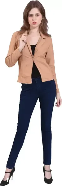 Contemporary Green Cotton Blend Solid Single-Breasted Blazer For Women-thumb0