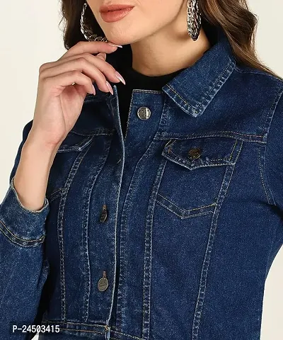 Women's Cotton Denim Jacket Full Sleeves Comfort Fit Collar Jacket Regular Wear For GIls and Women-thumb5