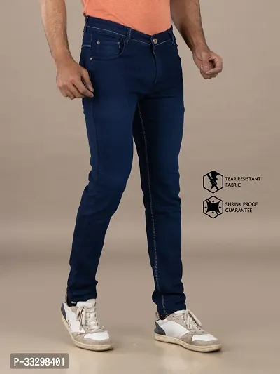 Stylish Denim Blue Slim Fit Mid-Rise Jeans For Men-thumb5