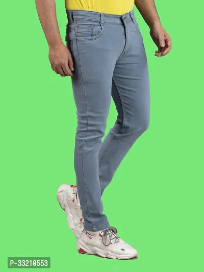 Stylish Grey Denim Solid Mid-Rise Jeans For Men-thumb3