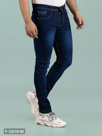 Stylish Blue Denim Faded Mid-Rise Jeans For Men-thumb3