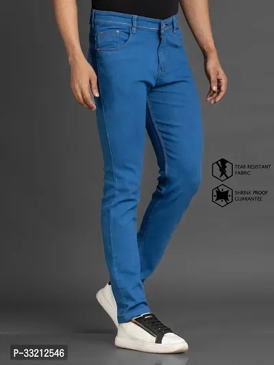 Stylish Blue Solid Denim Mid-Rise Jeans For Men-thumb3