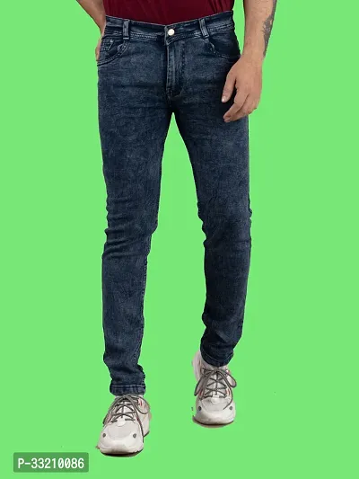 Stylish Blue Denim Solid Mid-Rise Jeans For Men-thumb4