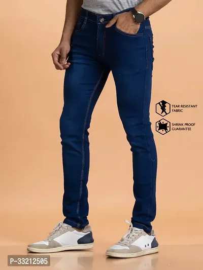 Stylish Blue Solid Denim Mid-Rise Jeans For Men-thumb4