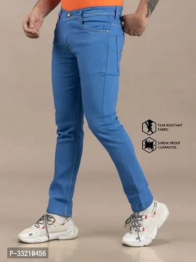 Stylish Blue Denim Solid Mid-Rise Jeans For Men