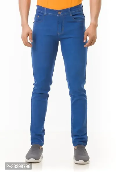 Stylish Denim Blue Slim Fit Mid-Rise Jeans For Men-thumb0