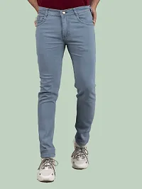 Stylish Grey Denim Solid Mid-Rise Jeans For Men-thumb1