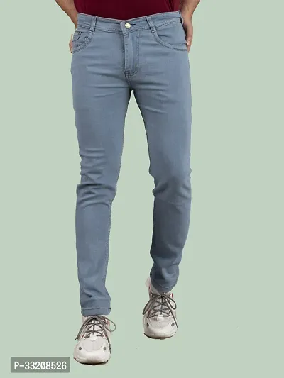 Stylish Grey Denim Solid Mid-Rise Jeans For Men-thumb2