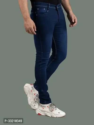 Stylish Blue Denim Faded Mid-Rise Jeans For Men-thumb3