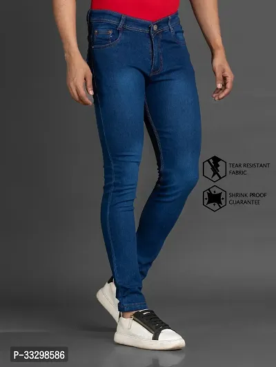 Stylish Denim Blue Slim Fit Mid-Rise Jeans For Men-thumb3