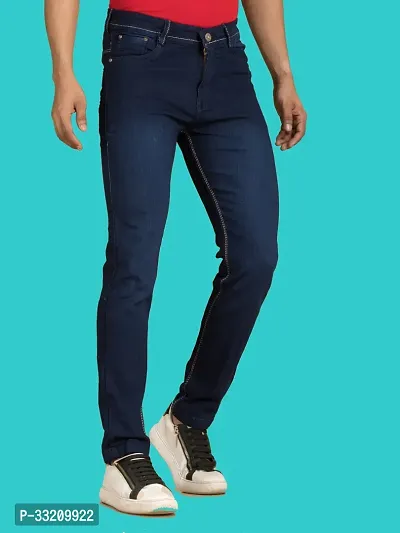 Stylish Blue Denim Faded Mid-Rise Jeans For Men-thumb3