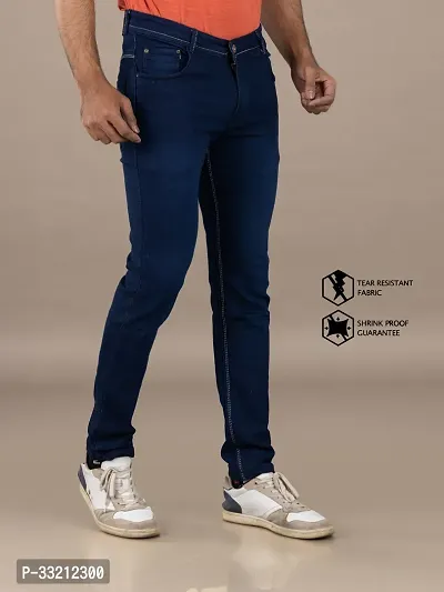 Stylish Blue Solid Denim Mid-Rise Jeans For Men-thumb3