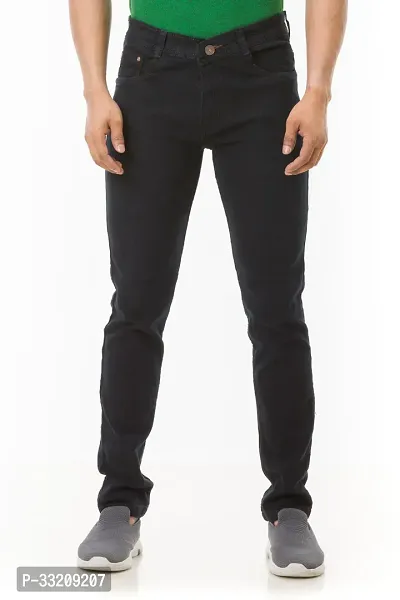 Stylish Black Denim Solid Mid-Rise Jeans For Men-thumb2