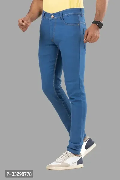 Stylish Denim Blue Slim Fit Mid-Rise Jeans For Men-thumb4