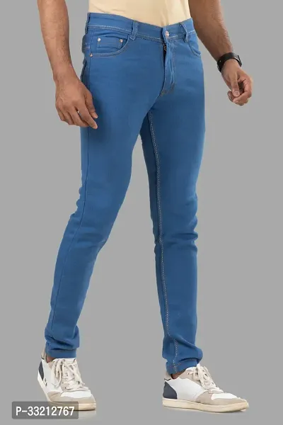 Stylish Blue Solid Denim Mid-Rise Jeans For Men-thumb3