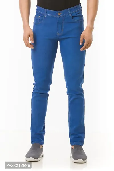 Stylish Blue Solid Denim Mid-Rise Jeans For Men