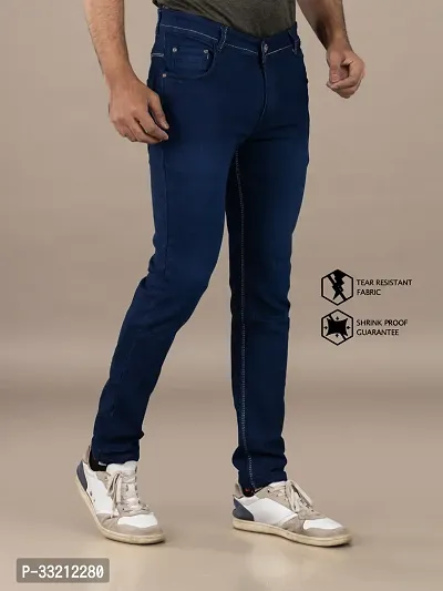 Stylish Blue Solid Denim Mid-Rise Jeans For Men-thumb3