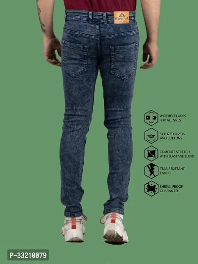 Stylish Blue Denim Solid Mid-Rise Jeans For Men-thumb2