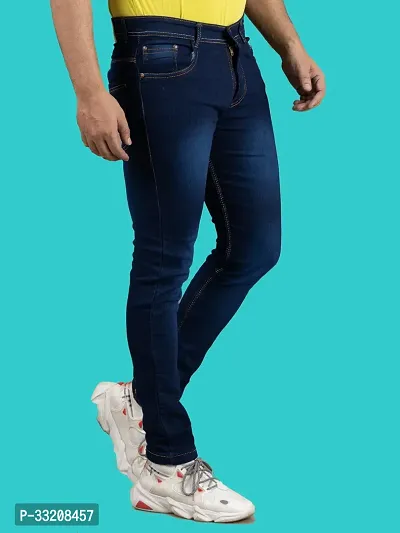 Stylish Blue Denim Faded Mid-Rise Jeans For Men-thumb0