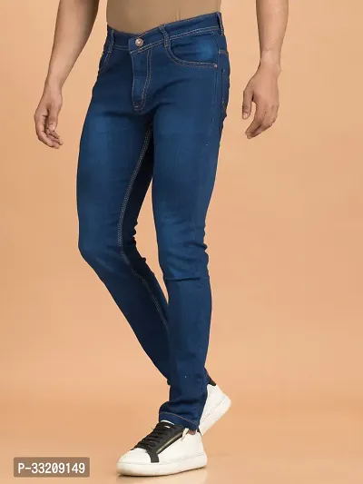 Stylish Blue Denim Faded Mid-Rise Jeans For Men