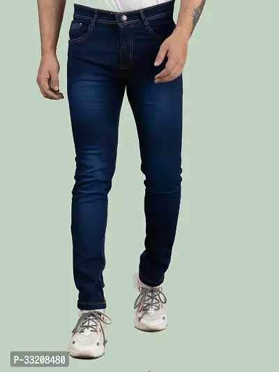 Stylish Blue Denim Faded Mid-Rise Jeans For Men-thumb2