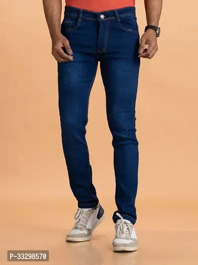 Stylish Denim Blue Slim Fit Mid-Rise Jeans For Men-thumb0