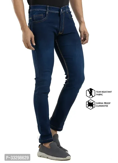 Stylish Denim Blue Slim Fit Mid-Rise Jeans For Men-thumb3