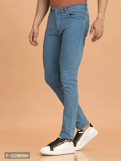 Stylish Blue Denim Solid Mid-Rise Jeans For Men