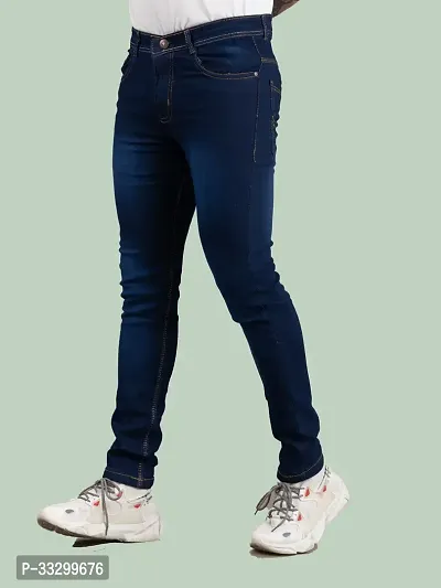 Stylish Denim Blue Slim Fit Mid-Rise Jeans For Men-thumb0