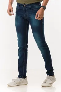 Stylish Navy Blue Solid Denim Mid-Rise Jeans For Men-thumb2