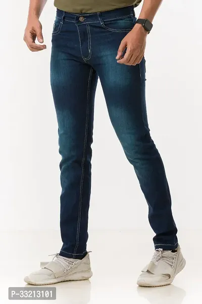 Stylish Navy Blue Solid Denim Mid-Rise Jeans For Men-thumb3