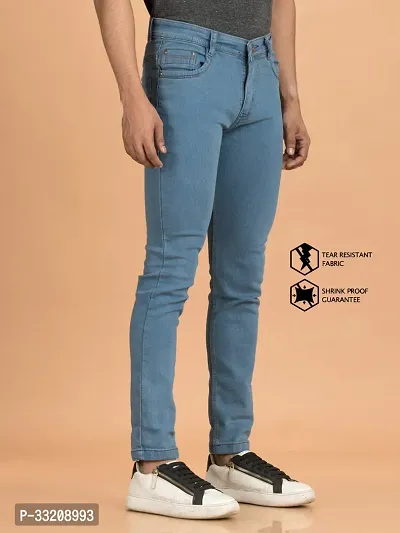 Stylish Blue Denim Solid Mid-Rise Jeans For Men-thumb2